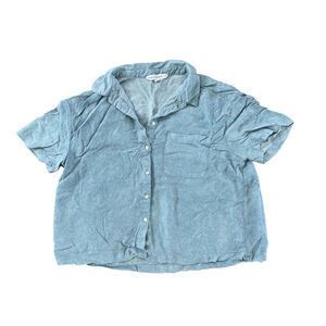Jane + Delancey Blue Button Down Cropped Shirt Medium